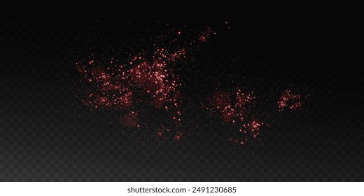Luminous bokeh, softly shimmering with red light. Light abstract glowing lights. Glowing bokeh effect isolated on dark background. Christmas background made of glowing dust.	