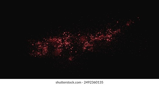 Luminous bokeh, softly shimmering with red light. Light abstract glowing lights. Glowing bokeh effect isolated on dark background. Christmas background made of glowing dust.	