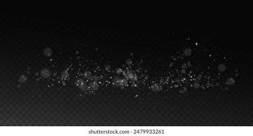 Luminous bokeh, softly shimmering with white light. Light abstract glowing lights. Glowing bokeh effect isolated on dark background. Christmas background made of glowing dust.	