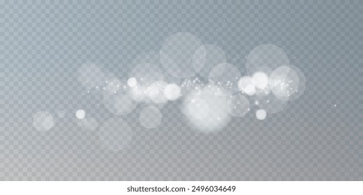 Leuchtender Bokeh, weich schimmernd mit weißem Staub und hellen Sternteilchen. Licht abstrakte leuchtende Lichter. Glühender Bokeh-Effekt einzeln auf hellem Hintergrund. Weihnachtlicher Hintergrund von leuchtenden Lichtern.