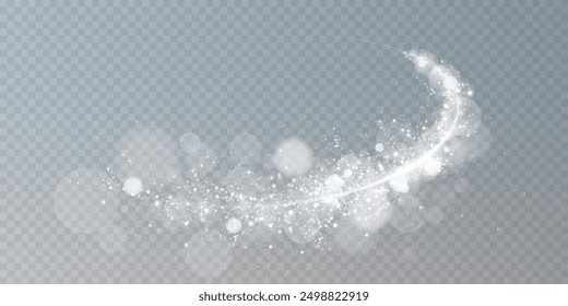 Luminous bokeh, softly shimmering with white light. Light abstract glowing lights. Glowing bokeh effect isolated on light background. Christmas background made of glowing dust.	