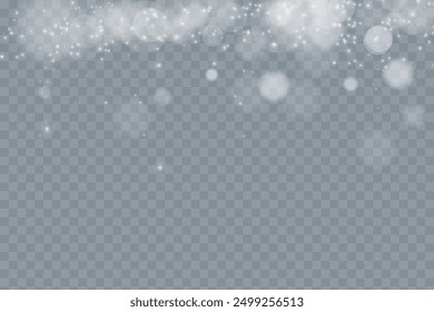 Luminous bokeh, softly shimmering with white dust and bright star particles. Light abstract glowing lights. Glowing bokeh effect isolated on a light background. Christmas background of glowing lights.