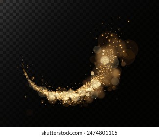 A luminous bokeh that gently shimmers with golden light. Light abstract glowing lights. Glowing bokeh effect isolated on dark background. Christmas background made of glowing dust.	