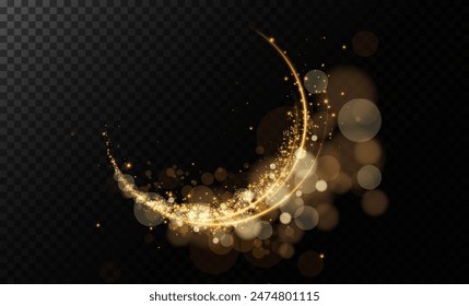 Un bokeh luminoso que brilla suavemente con luz dorada. Luz abstracta brillante luces. Efecto bokeh brillante aislado sobre fondo oscuro. Fondo de Navidades hecho de polvo brillante.	