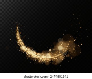 A luminous bokeh that gently shimmers with golden light. Light abstract glowing lights. Glowing bokeh effect isolated on dark background. Christmas background made of glowing dust.	