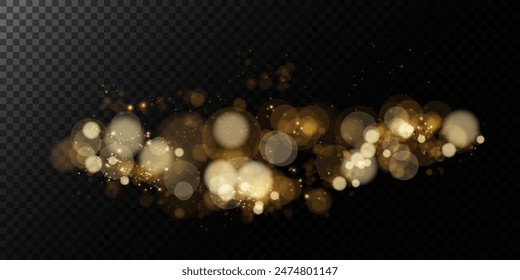Un bokeh luminoso que brilla suavemente con luz dorada. Luz abstracta brillante luces. Efecto bokeh brillante aislado sobre fondo oscuro. Fondo de Navidades hecho de polvo brillante.	