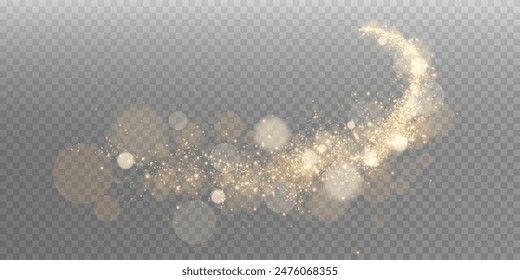 Un bokeh luminoso que brilla suavemente con luz dorada. Luz abstracta brillante luces. Efecto bokeh brillante aislado sobre fondo oscuro. Fondo de Navidades hecho de polvo brillante.	