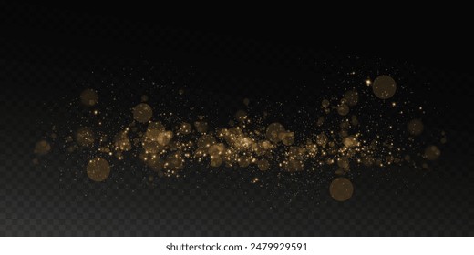 A luminous bokeh that gently shimmers with golden light. Light abstract glowing lights. Glowing bokeh effect isolated on dark background. Christmas background made of glowing dust.	