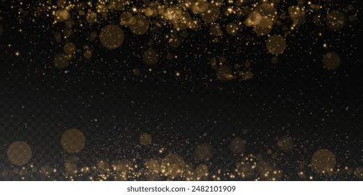 Un bokeh luminoso que brilla suavemente con luz dorada. Luz abstracta brillante luces. Efecto bokeh brillante aislado sobre fondo oscuro. Fondo de Navidades hecho de polvo brillante.	