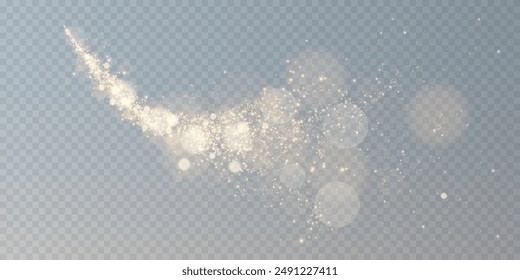 Luminous bokeh that gently shimmers with gold dust and bright star particles. Light abstract glowing lights. Glowing bokeh effect isolated on a light background. Christmas background made of glowing d