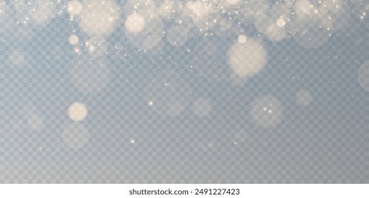 Luminous bokeh that gently shimmers with gold dust and bright star particles. Light abstract glowing lights. Glowing bokeh effect isolated on a light background. Christmas background made of glowing d