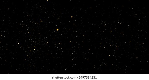 A luminous bokeh that gently shimmers with golden light. Light abstract glowing lights. Glowing bokeh effect isolated on dark background. Christmas background made of glowing dust.