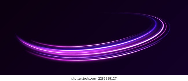 heller Hintergrund. High-Speed-Effekt-Bewegung unscharf Nacht Lichter blau und rot. Zauberhafte Neonlichtstrecken. Violett leuchtende Welle wirbelt, Impulskabel Linien. Lange Exposition.