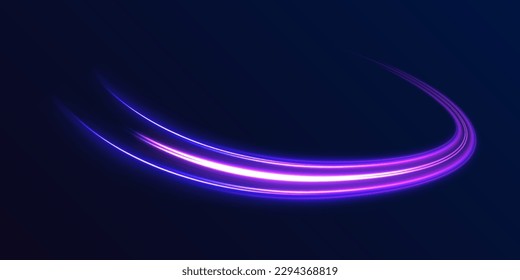 Luminous bright background. High speed effect motion blur night lights blue and red. Magic shining neon light line trails. Purple glowing wave swirl, impulse cable lines. Long time exposure.