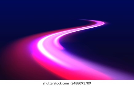 Luminous bright background. High speed effect motion blur night lights blue and red. Cyberpunk light trails in motion or light slow shutter effect.	