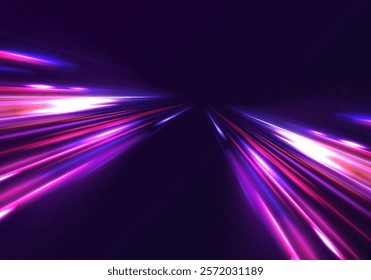 Luminous bright background. High speed effect motion blur night lights blue and red. Abstract neon light rays background.	