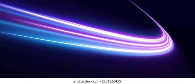 Luminous bright background. High speed effect motion blur night lights blue and red. Light and stripes moving fast over dark background.