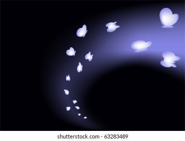Luminous butterflies on dark sky