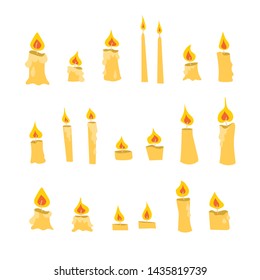 Luminous candles. Different shapes of candles. Cartoon style