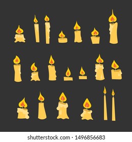 Luminous candles. Different shapes of candles. Cartoon style