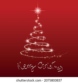 Árbol de Navidad luminoso sobre fondo de gradiente rojo. tarjeta de felicitación de Navidad