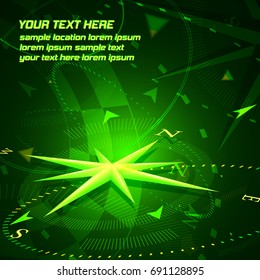 Luminous compass on a geometric background