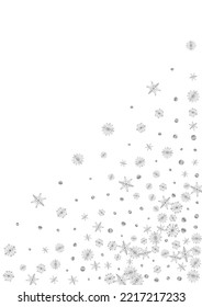 Vector Blanco De Fondo Confetti Luminoso. Patrón de brillo del lago. Punto de metal aleatorio. Ilustración Gris Volando.