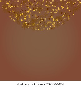 Luminoso fondo marrón vectorial Confetti. Tarjeta de estrellas Gold Elegant. Papel tapiz de copas de nieve cayendo. Diseño de nevadas brillantes.