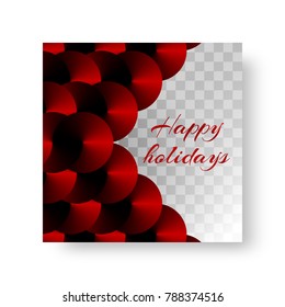 Luminous cover of leaflets with a red metallic texture on the round elements on a transparent backdrop