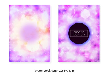 Luminous cover with liquid neon shapes. Purple fluid. Fluorescent background with bauhaus gradient. Graphic template for brochure, banner, wallpaper, mobile screen. Lucid luminous cover.