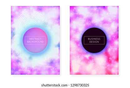 Luminous cover with liquid neon shapes. Purple fluid. Fluorescent background with bauhaus gradient. Graphic template for brochure, banner, wallpaper, mobile screen. Colorful luminous cover.