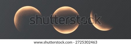 Luminous crescent phases and eclipses on a transparent background. Vector light overlay for compositing, user interface, game effects, and light overlays.