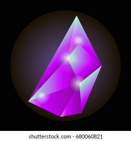 Luminous crystal of crimson color with sharp edges