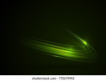 Luminous curved green arcs. Vector light glowing effect on isolated background