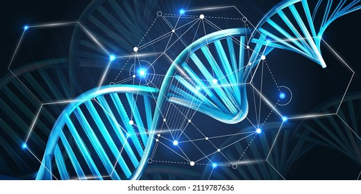 Bandas de ADN luminosas en un fondo azul oscuro.