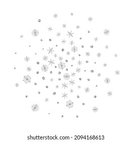 Vector blanco de fondo de punto luminoso. Textura de cristal de nieve. Festividad de Grey Confetti. Patrón aleatorio plateado.