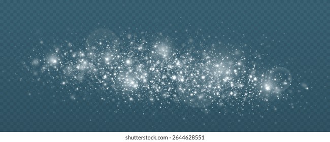 Luminous dust and glittering particles flow in space. Shiny magic sparks with glowing stars.