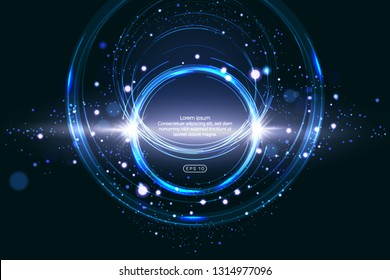 Luminous electric circle lightning atmospheric phenomenon realistic image on dark night sky blue decorative background vector illustration. Party poster or flyer abstract high voltage layout