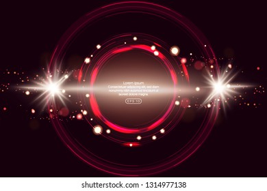 Luminous electric circle lightning atmospheric phenomenon realistic image on dark decorative background vector illustration. Music party poster or flyer abstract high voltage layout template