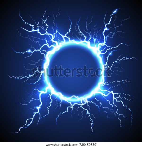 暗い夜空の青の装飾的背景に発光する電光圏雷大気現象のリアルな画像ベクターイラスト のベクター画像素材 ロイヤリティフリー