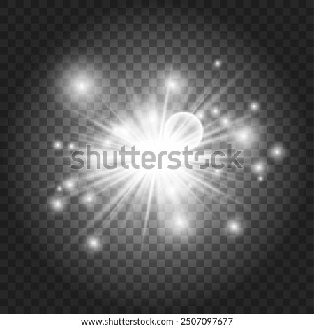 luminous element. a large star with a glow effect, iridescent sparks highlighted on a black background. vector transparent sunlight, special lens flash light effect or sun with rays or spotlight flash
