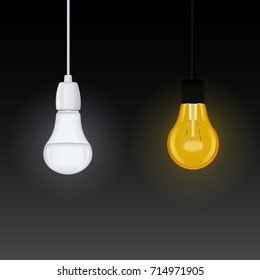 Luminous energy saving lamp and incandescent lamp, vector image for your solution