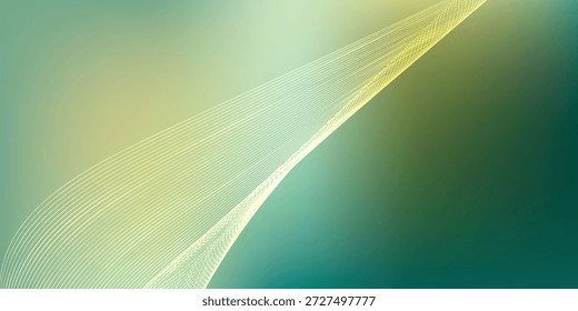 Uma onda luminosa e etérea de curvas de luz através de um gradiente suave de tons verdes e amarelos.