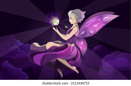 luminous fairy and butterfly flies in the clouds