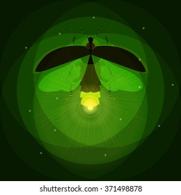 Luminous firefly logo design template with overlay effect. Flying bug glowworm. Lightning beetle with its wings open. Isolated vector illustration. 