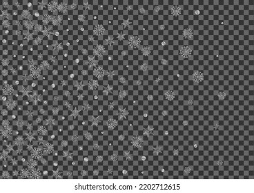 Leuchtender, fleckiger Hintergrund, transparenter Vektorgrafik. Confetti Frostille Illustration. Silver Snow Holiday. Graues Rheinmuster.