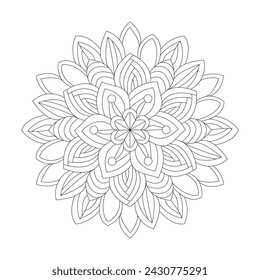 Luminous Floral Mandala Coloring Book Page for kdp Book Interior. Peaceful Petals, Ability to Relax, Brain Experiences, Harmonious Haven, Peaceful Portraits, Blossoming Beauty mandala design.