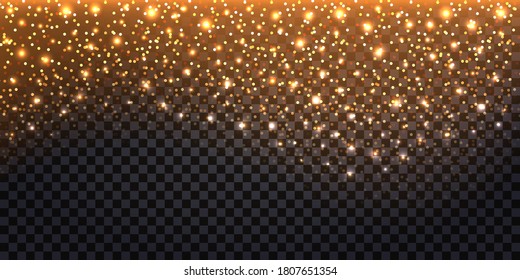 Fondo luminoso con efecto luminoso. Partículas de polvo estelar brillantes y chispas.  Fondo decorativo de Navidad con brillantes chispas. Ilustración del vector abstracto.