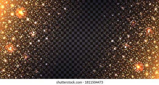 Luminous glitter background with light glow effect. Glowing stardustparticles and sparkles.  Christmas decorative backdrop with glowing sparks. Abstract vector illustration.