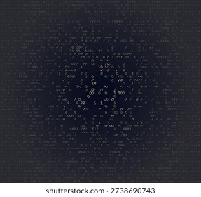 Luminous gold digits radiate from a central focal point, piercing a dark charcoal void. This circular digital tapestry captures the elegant expansion of information, where binary sequences shimmer like stardust in a high-end computational galaxy.